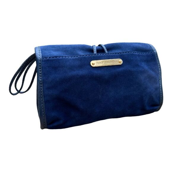 Juicy Couture Navy Blue Suede Clutch - Magnetic Closure - Leather Trim & Tassels - Picture 3 of 8